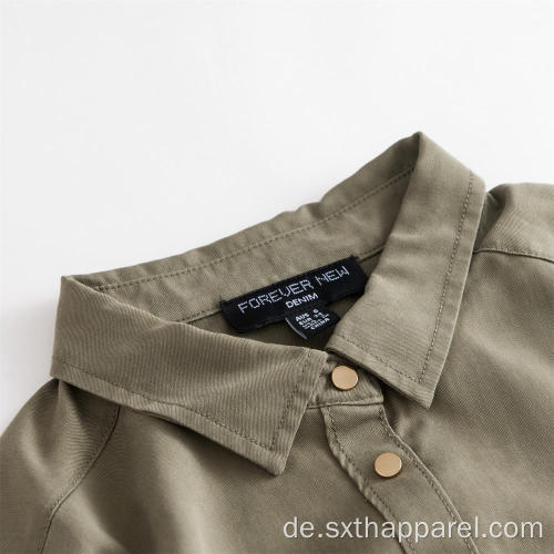 Army Green Sleeves Verstellbare Tencel Shirts